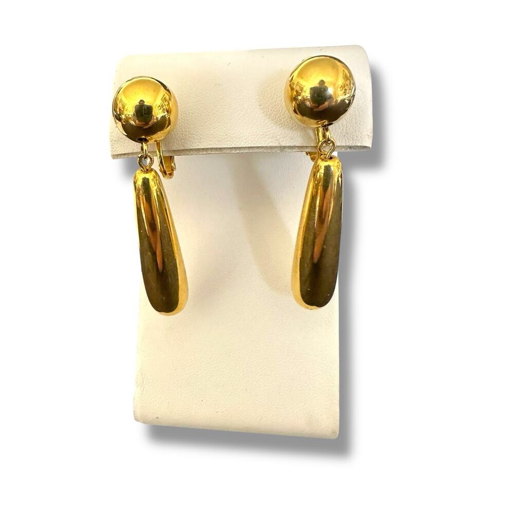 Vintage Avon Gold Tone Clip On Large Drop Statement Earrings Signed